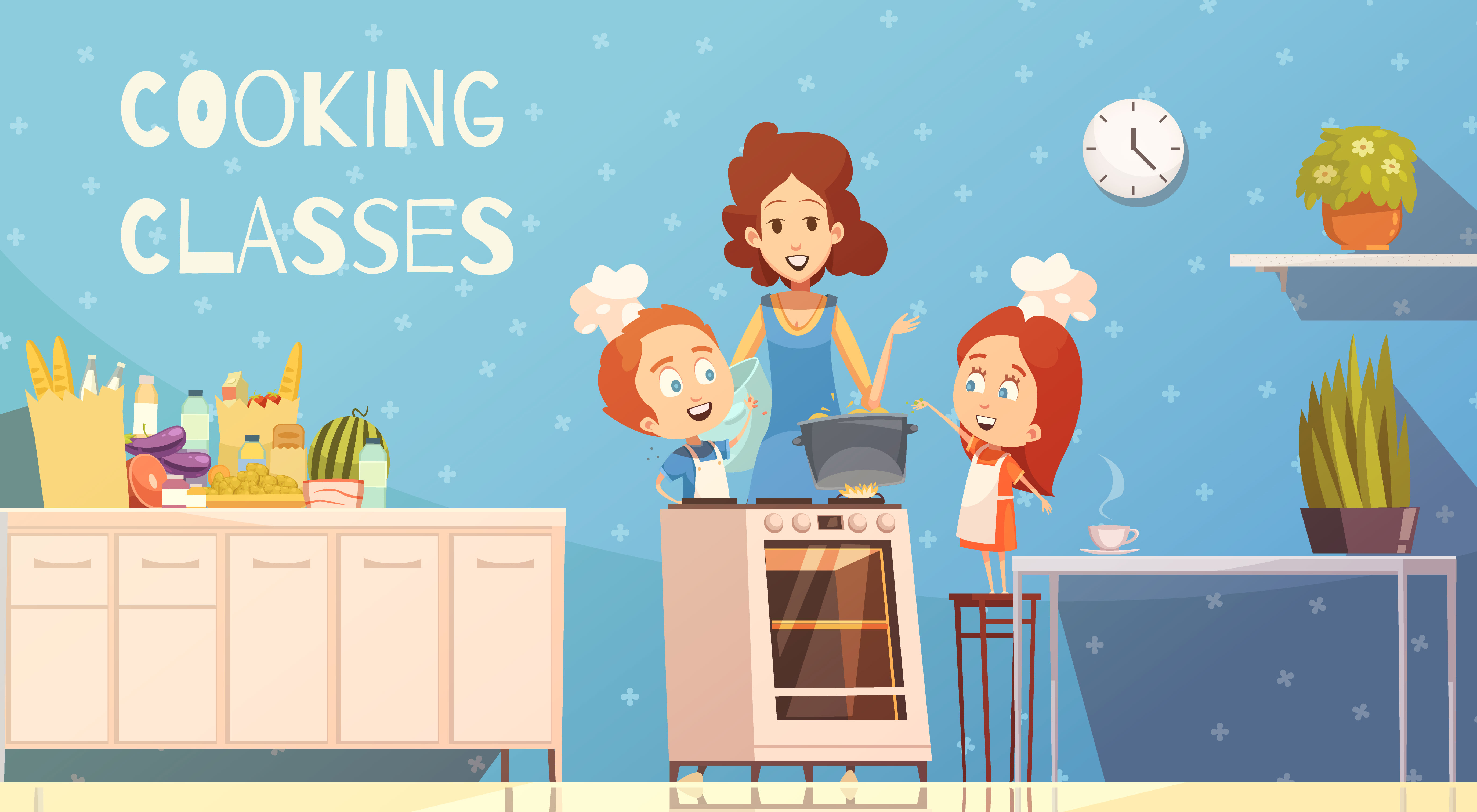 Cooking Classes For Children Vector Illustration